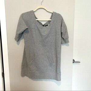 Norma Kamali Sweatshirt Gray Pullover Boat Neck Loungewear Beateau Kangaroo Rib